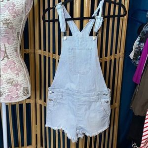 American Eagle pin stripe denim stretch overalls S